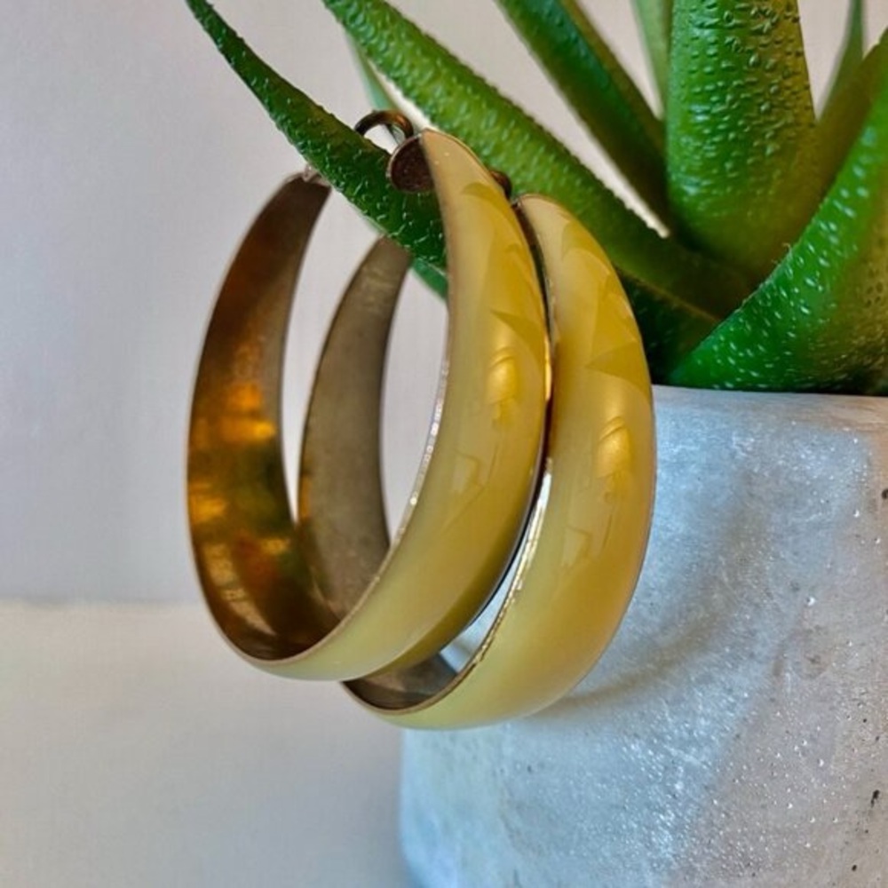 3 For 25 Vintage Enameled Crescent Hoop Earrings